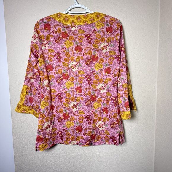 Ivy Jane Floral Tunic Womens Size XS Pink Orange Boho 3/4 Sleeves - Picture 2 of 5